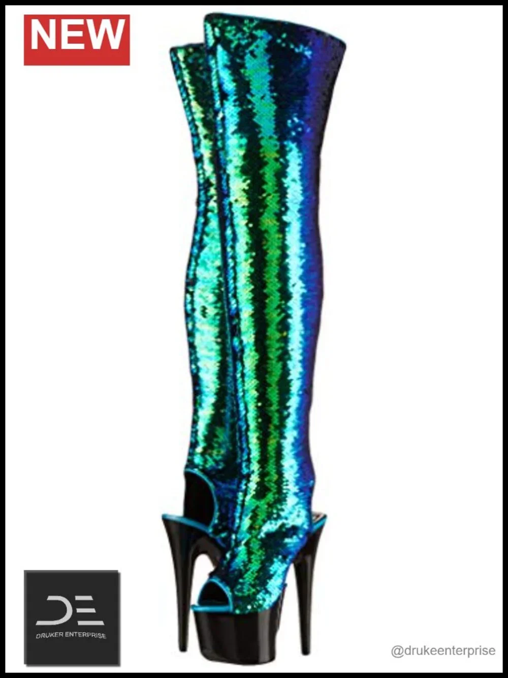 Over the Knee Glitter Sequin Evening Boots Round Toe Zip